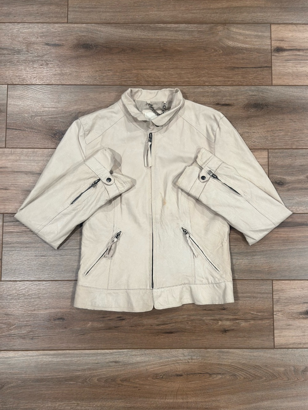 BB DAKOTA Vintage 2000s Y2k Cream Genuine Leather Moto Jacket | Size Medium